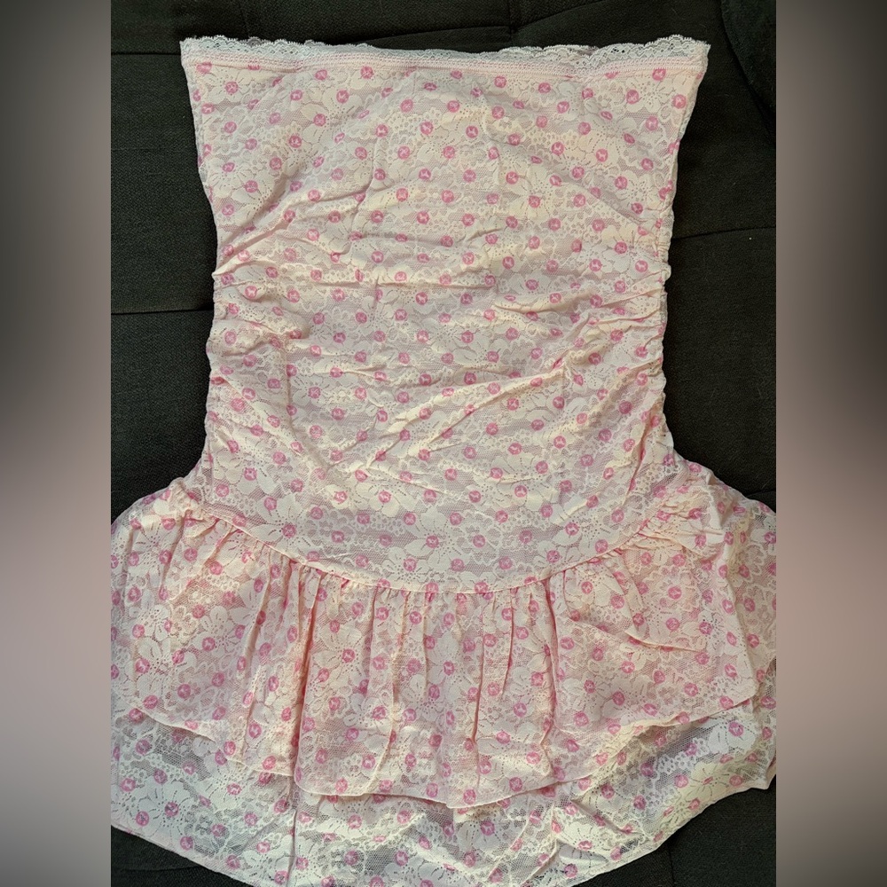 PINK x LoveShackFancy Strapless Lace Mini Dress Icon Polka Dot Pink Small NWT - Picture 6 of 16
